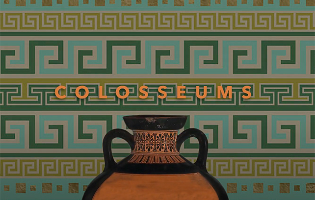 image of a Grecian vase on a patterned background